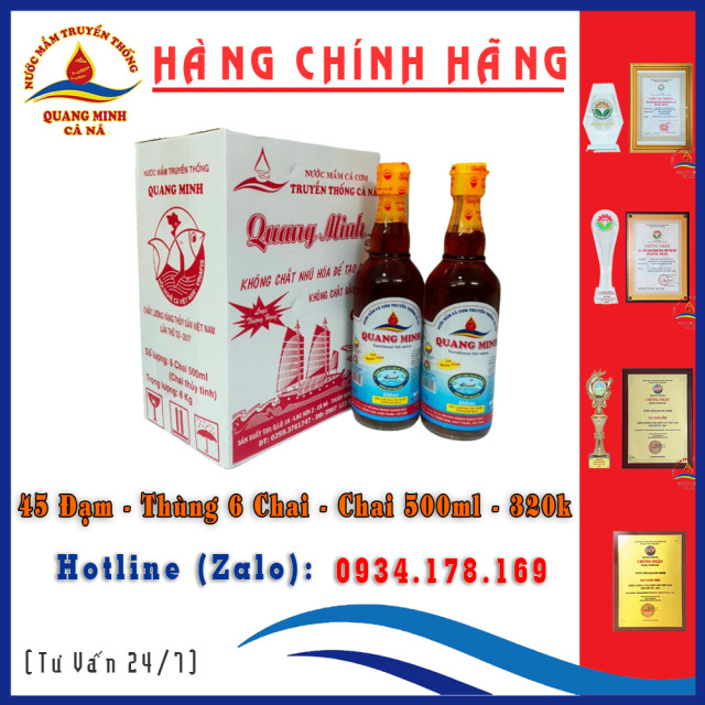 Nước Mắm Quang Minh Cà Ná 45 Đạm | Loại Thượng Hạng | Thùng 6 chai 500ml