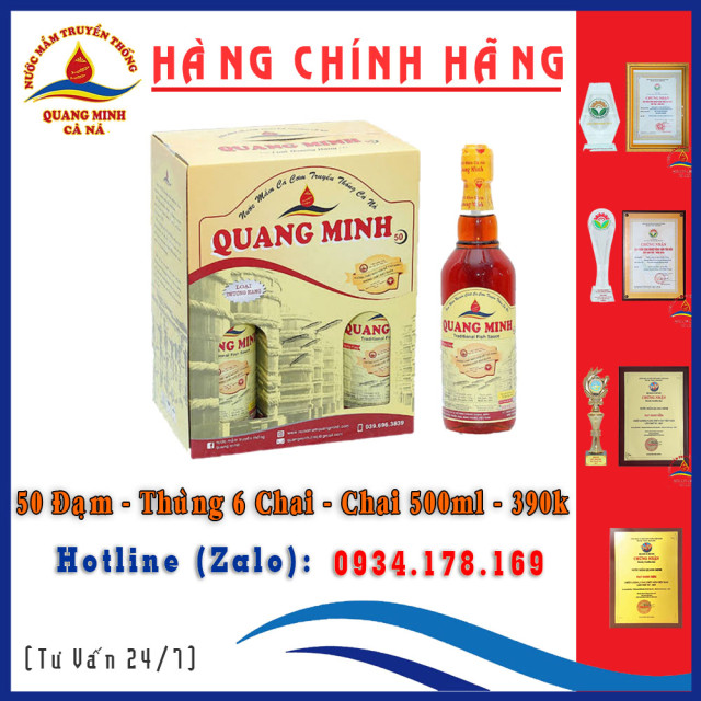 Nước Mắm Quang Minh Cà Ná 50 Đạm | Loại Thượng Hạng | Thùng 6 chai 500ml