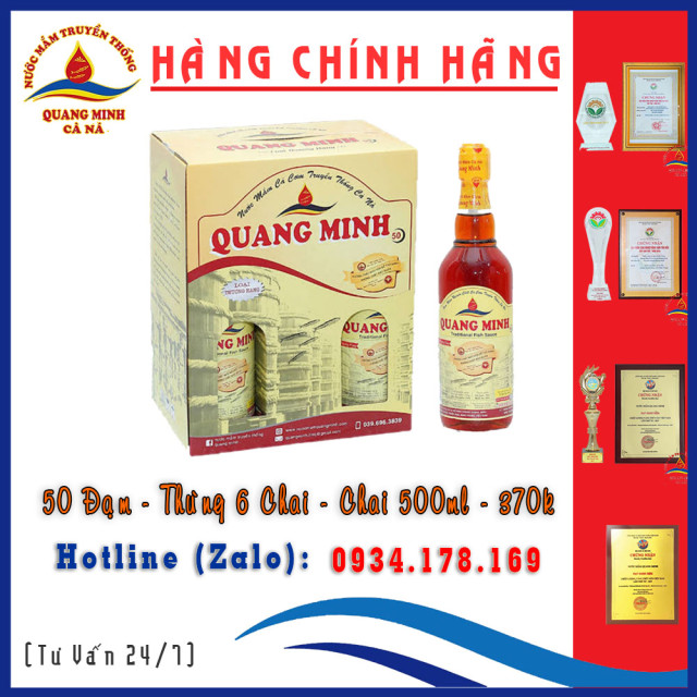 Nước Mắm Quang Minh Cà Ná 50 Đạm | Loại Thượng Hạng | Thùng 6 chai 500ml