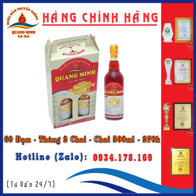 Nước Mắm Quang Minh Cà Ná 60 Đạm | Loại Đặc Biệt | Thùng 2 chai 500ml